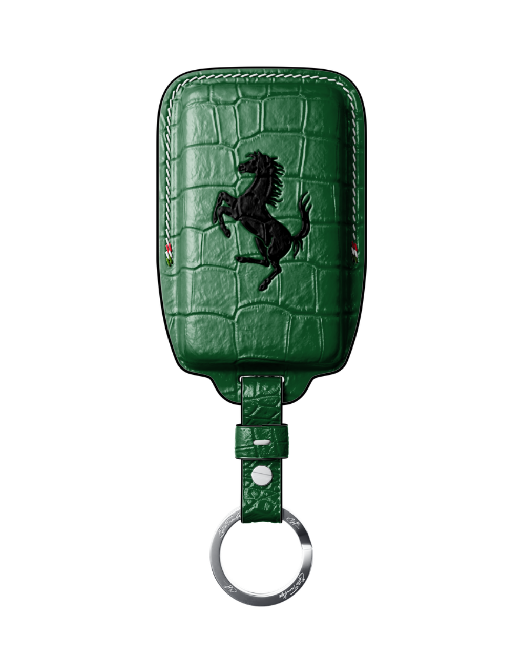 ETK BESPOKE GREEN CROCODILE KEY COVER FOR FERRARI — WHITE & BLACK DETAILS