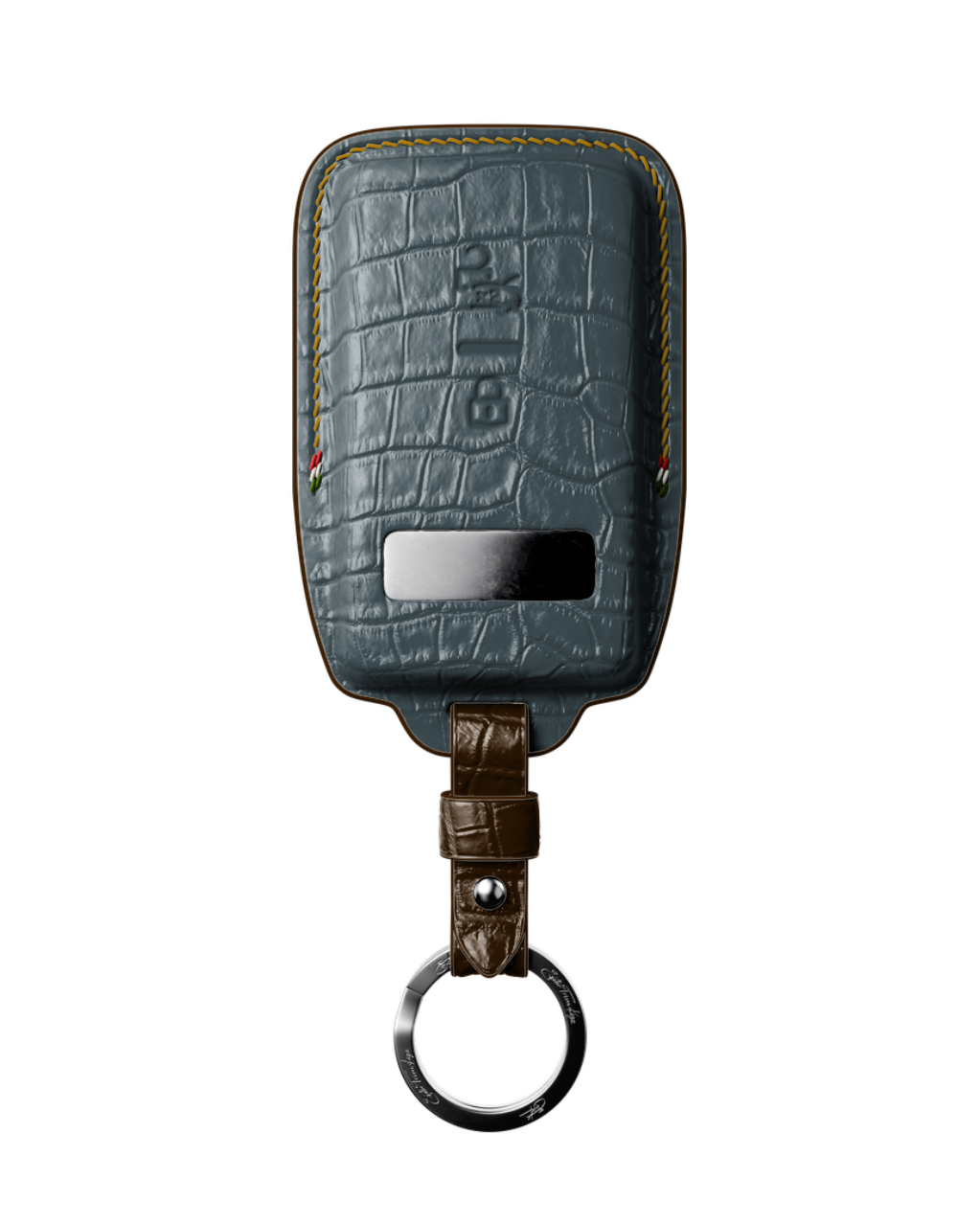 ETK BESPOKE GREY BLUE CROCODILE KEY COVER FOR FERRARI — CARAMEL & COFFEE DETAILS