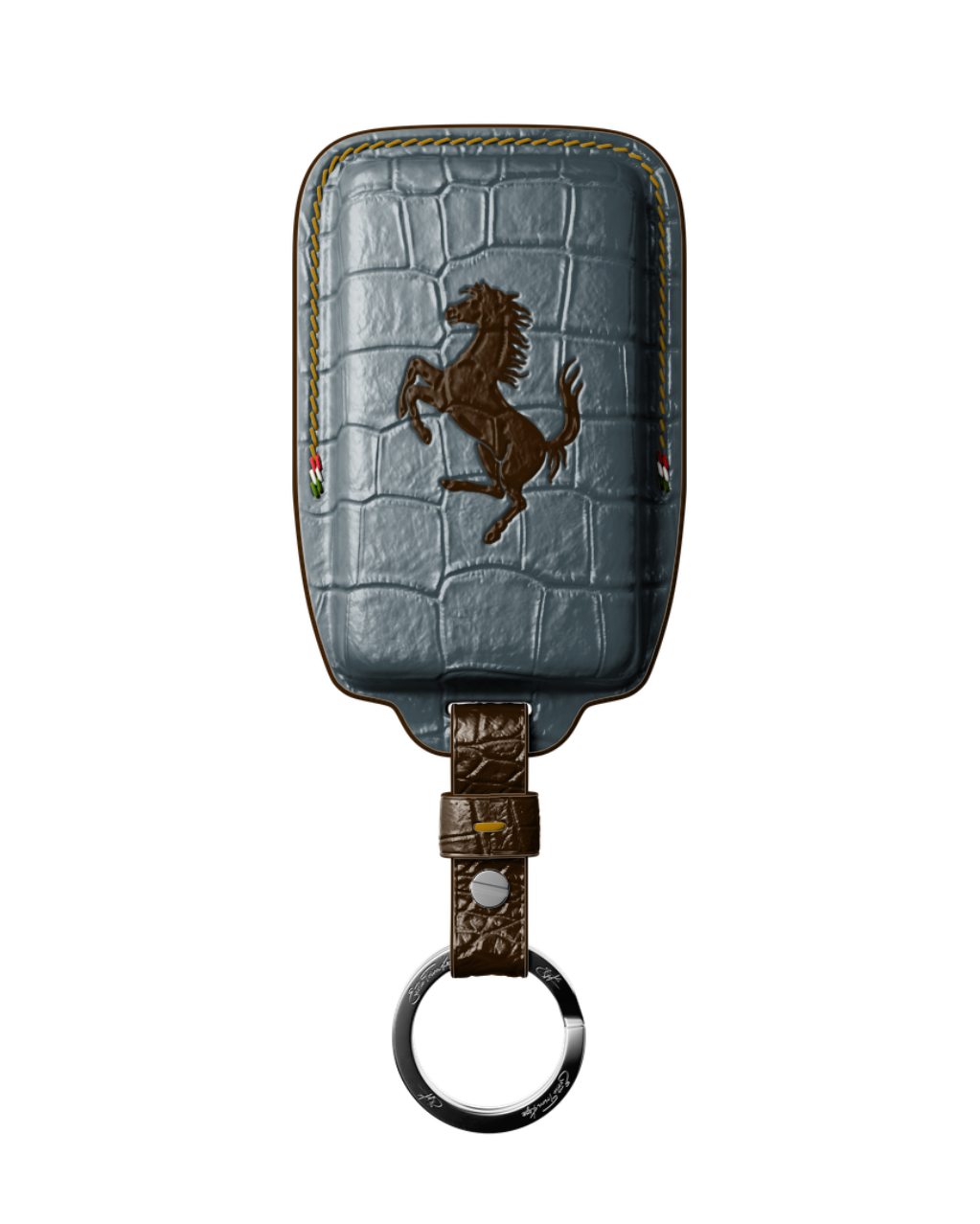 ETK BESPOKE GREY BLUE CROCODILE KEY COVER FOR FERRARI — CARAMEL & COFFEE DETAILS