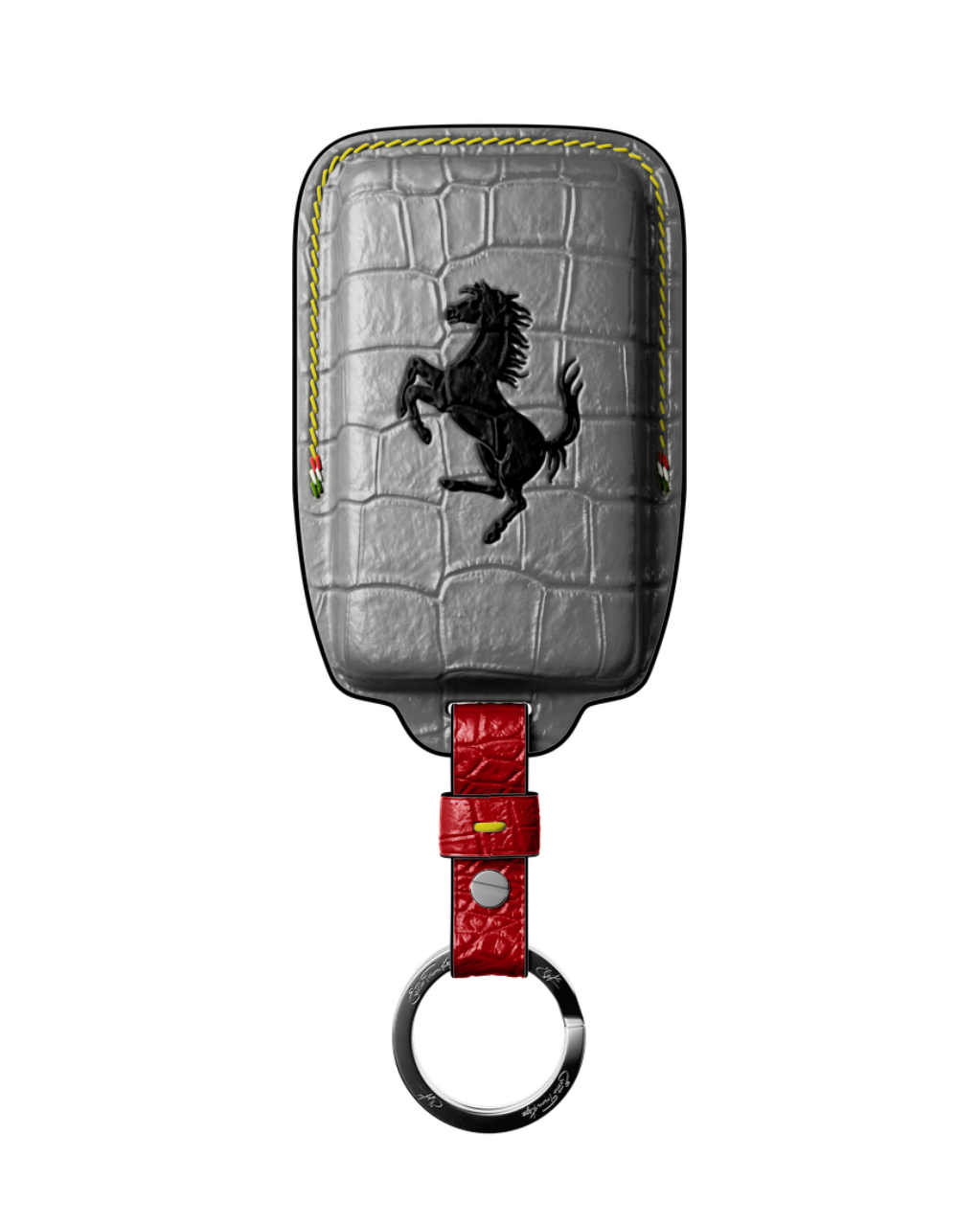 ETK BESPOKE GREY CROCODILE KEY COVER FOR FERRARI — THREE-TONE DETAILS