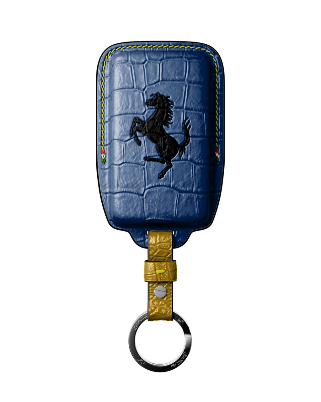 ETK BESPOKE NAVY BLUE CROCODILE KEY COVER FOR FERRARI — THREE-TONE DETAILS