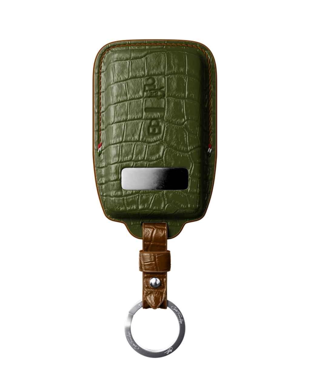 ETK BESPOKE OLIVE GREEN CROCODILE KEY COVER FOR FERRARI — BROWN DETAILS