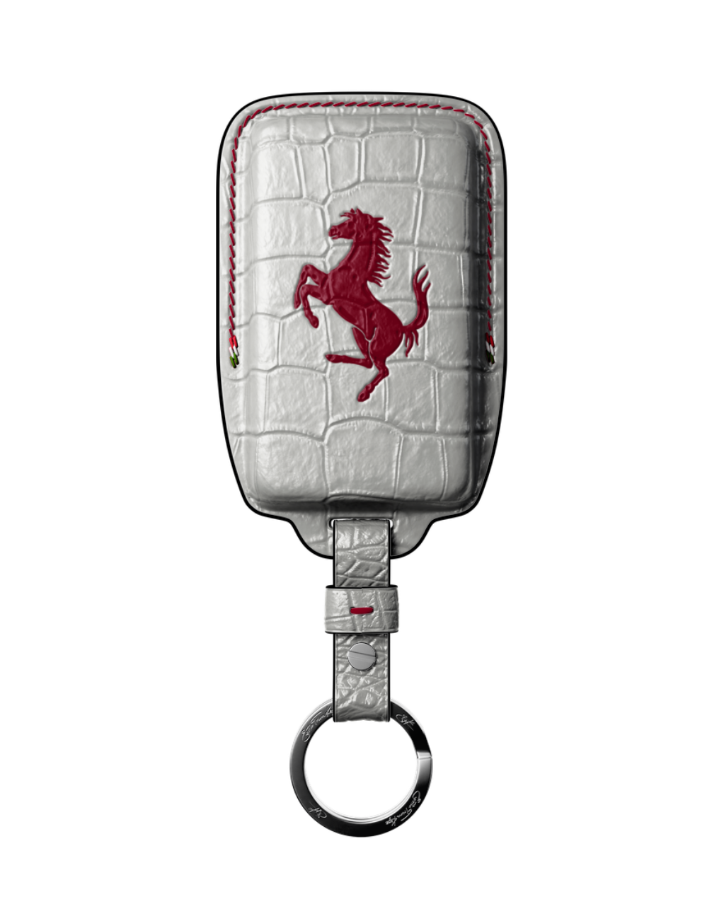 ETK BESPOKE PEARL WHITE CROCODILE KEY COVER FOR FERRARI — BORDEAUX & BLACK DETAILS