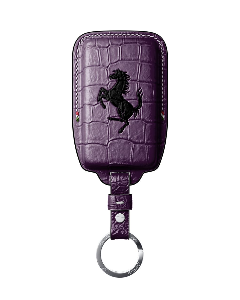 ETK BESPOKE PURPLE CROCODILE KEY COVER FOR FERRARI — WHITE & BLACK DETAILS