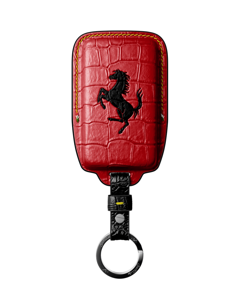 ETK BESPOKE RED CROCODILE KEY COVER FOR FERRARI — YELLOW & BLACK DETAILS