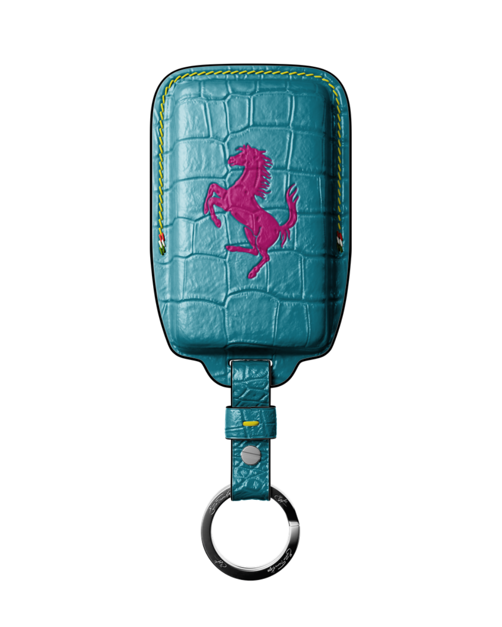 ETK BESPOKE TURQUOISE CROCODILE KEY COVER FOR FERRARI — THREE-TONE DETAILS