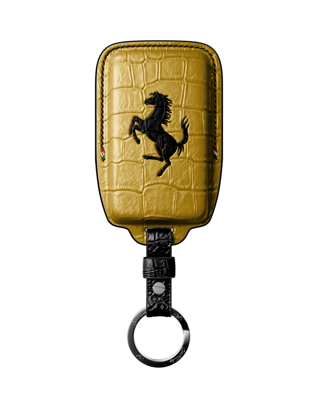 ETK BESPOKE YELLOW CROCODILE KEY COVER FOR FERRARI — BLACK DETAILS