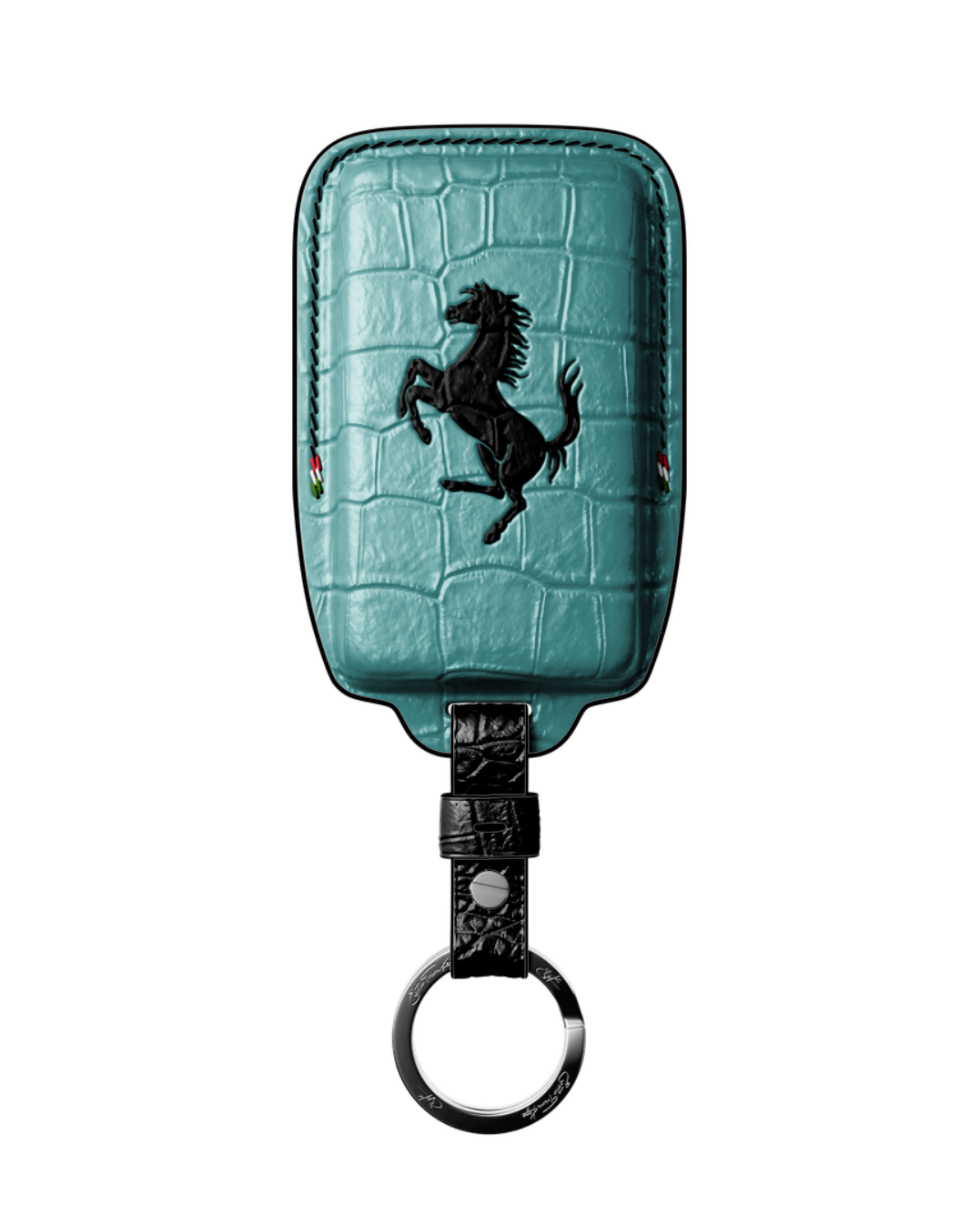 ETK BESPOKE HAND-PAINTED GENUINE CROCODILE KEY COVER FOR FERRARI TYPE II — NERO TRICOLORE SPECIFICATION