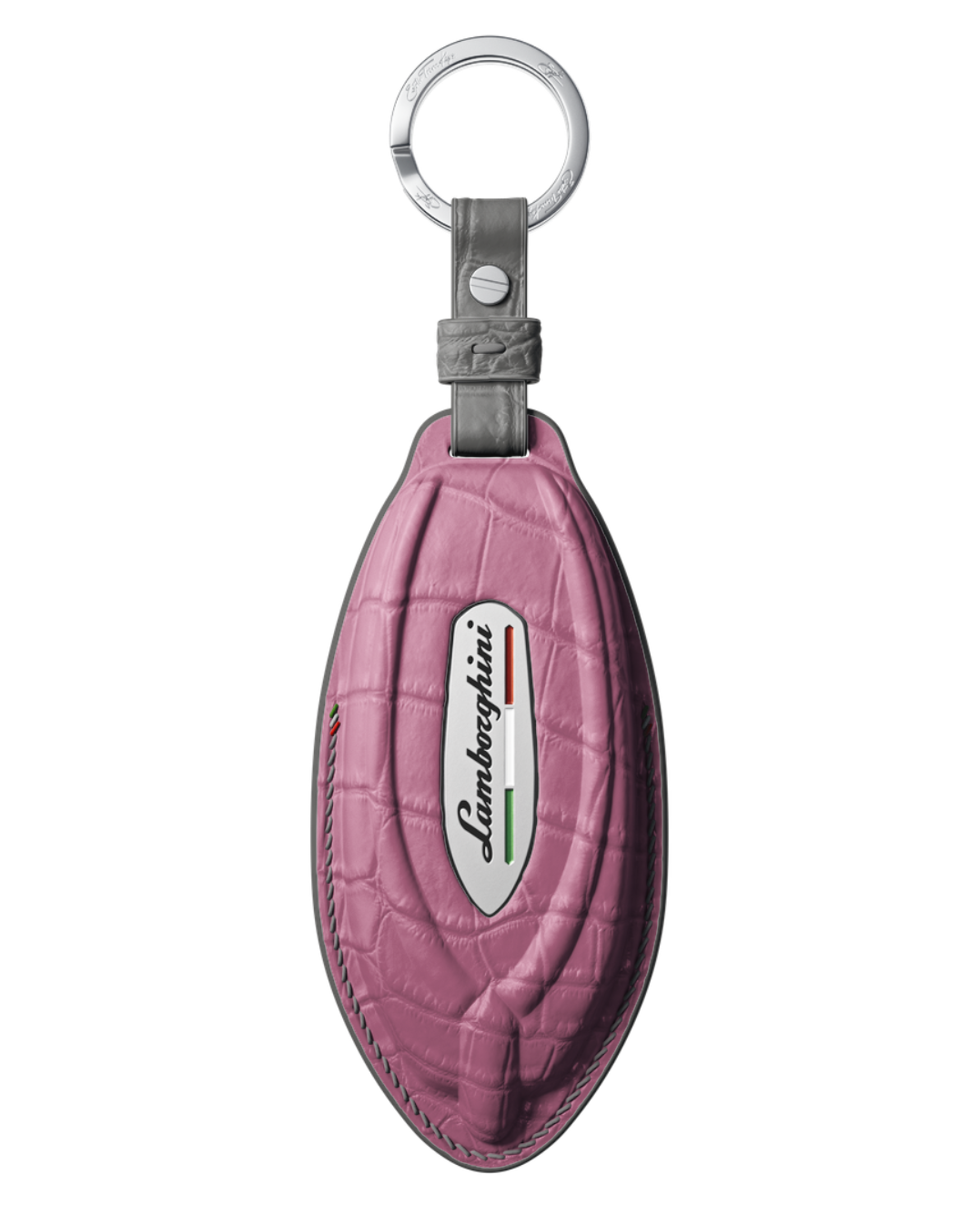 ETK BESPOKE BABY PINK CROCODILE KEY COVER FOR LAMBORGHINI — SILVER & GREY DETAILS
