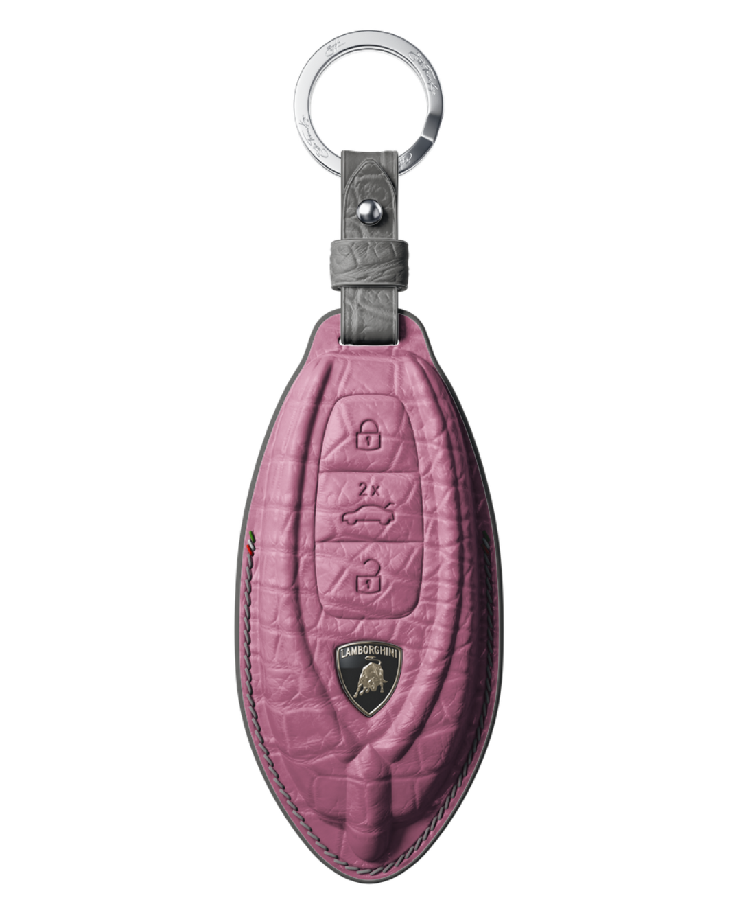 ETK BESPOKE BABY PINK CROCODILE KEY COVER FOR LAMBORGHINI — SILVER & GREY DETAILS