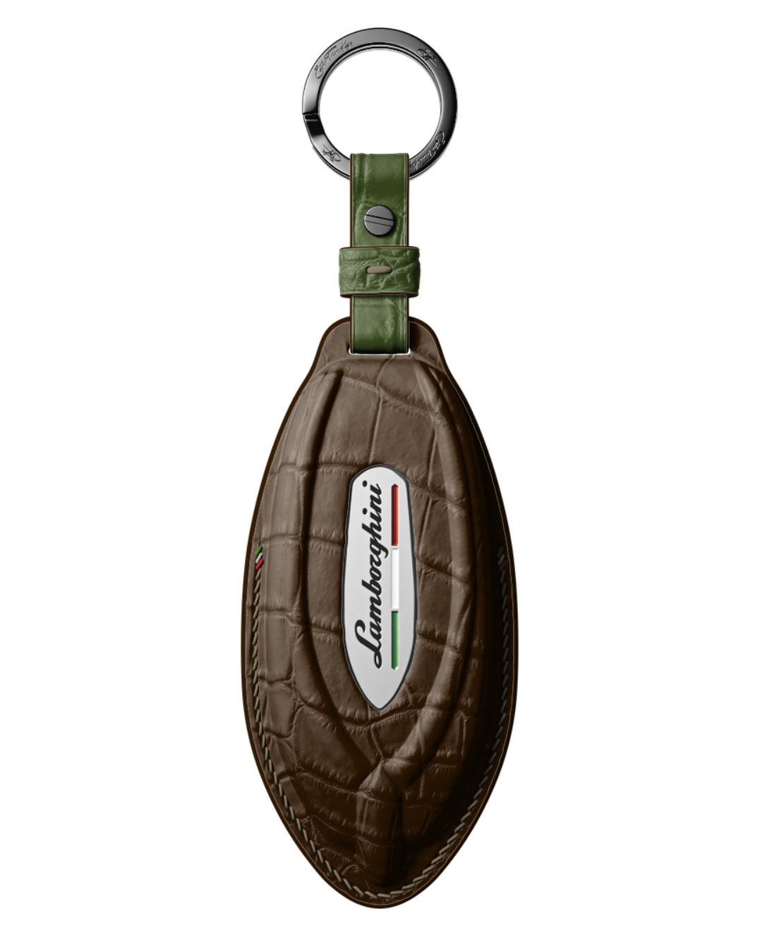 ETK BESPOKE DARK BROWN CROCODILE KEY COVER FOR LAMBORGHINI — KHAKI & OLIVE GREEN DETAILS