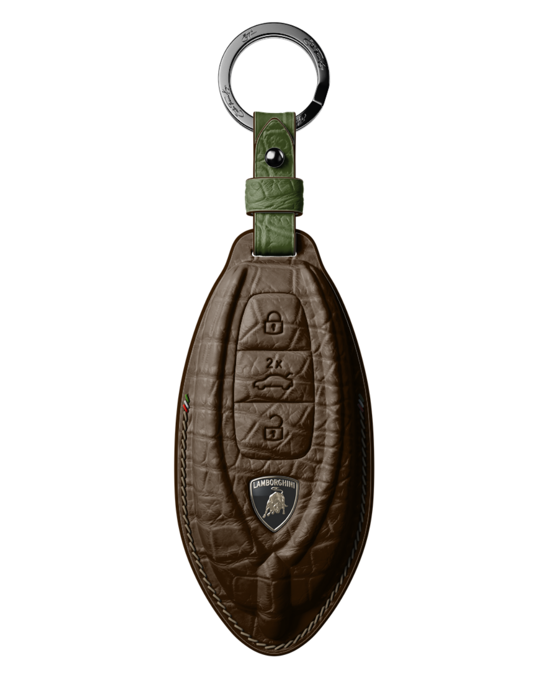 ETK BESPOKE DARK BROWN CROCODILE KEY COVER FOR LAMBORGHINI — KHAKI & OLIVE GREEN DETAILS