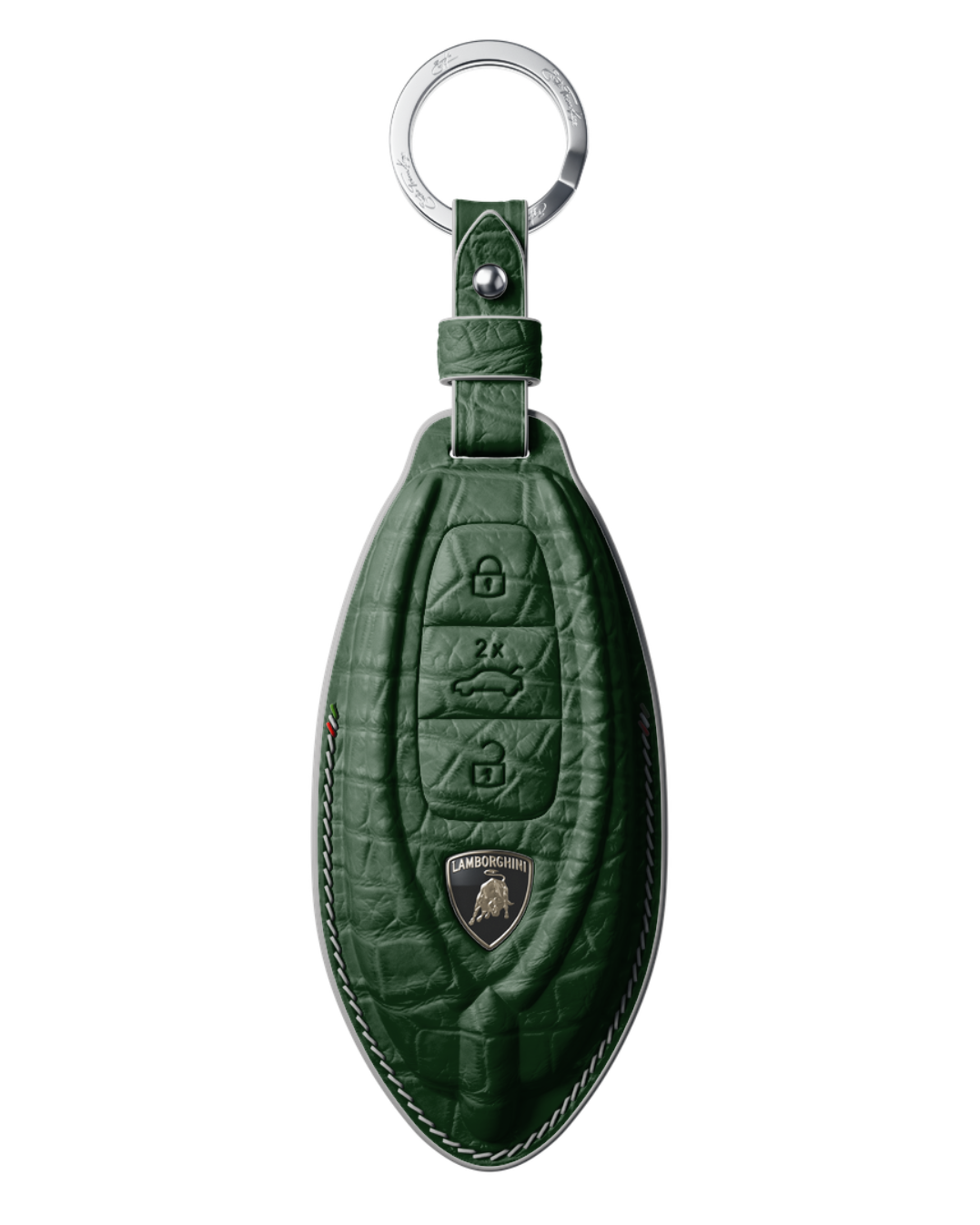 ETK BESPOKE DARK GREEN CROCODILE KEY COVER FOR LAMBORGHINI — WHITE DETAILS