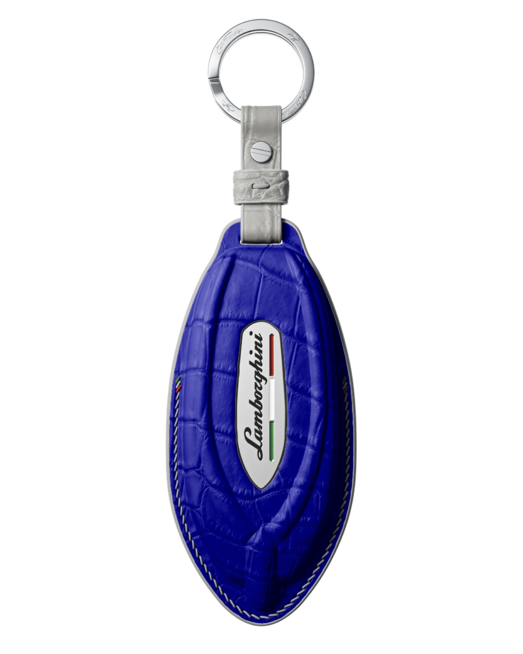 ETK BESPOKE ELECTRIC BLUE CROCODILE KEY COVER FOR LAMBORGHINI — WHITE & PEARL WHITE DETAILS