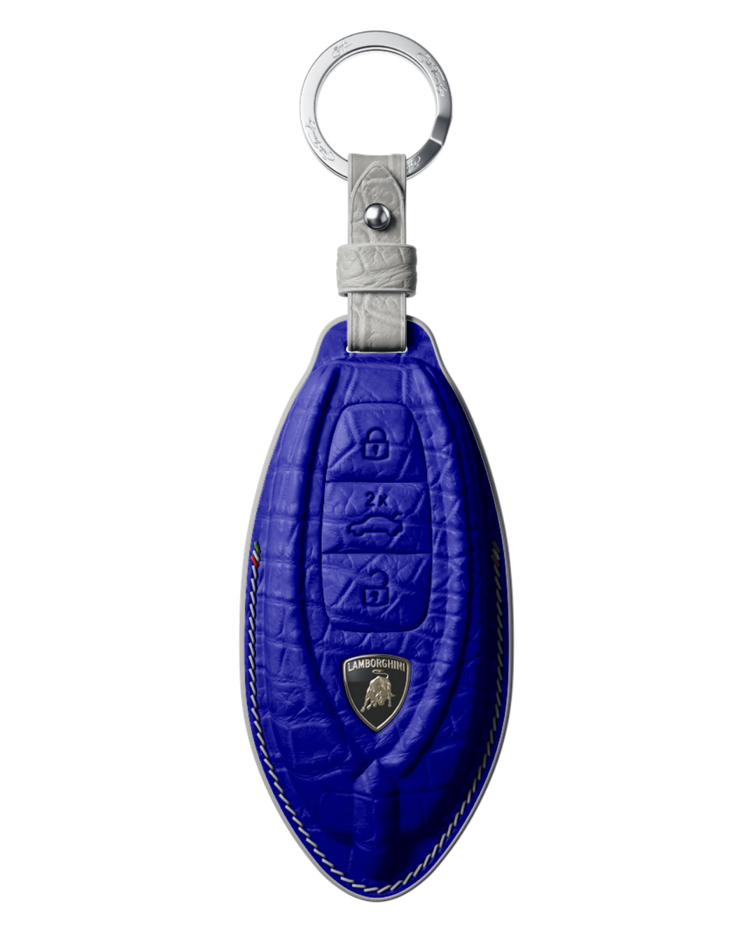 ETK BESPOKE ELECTRIC BLUE CROCODILE KEY COVER FOR LAMBORGHINI — WHITE & PEARL WHITE DETAILS