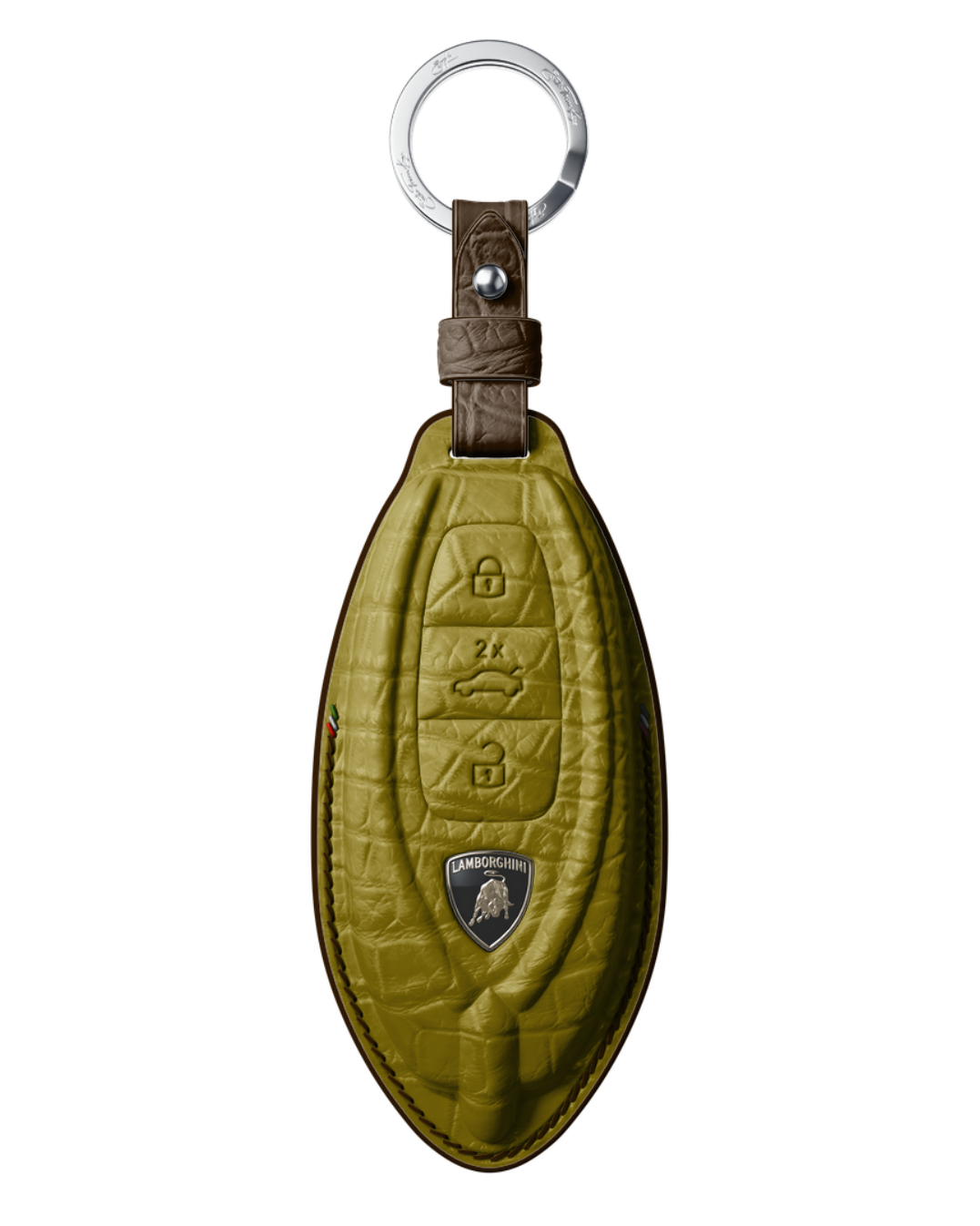 ETK BESPOKE GOLD CROCODILE KEY COVER FOR LAMBORGHINI — COFFEE & DARK BROWN DETAILS