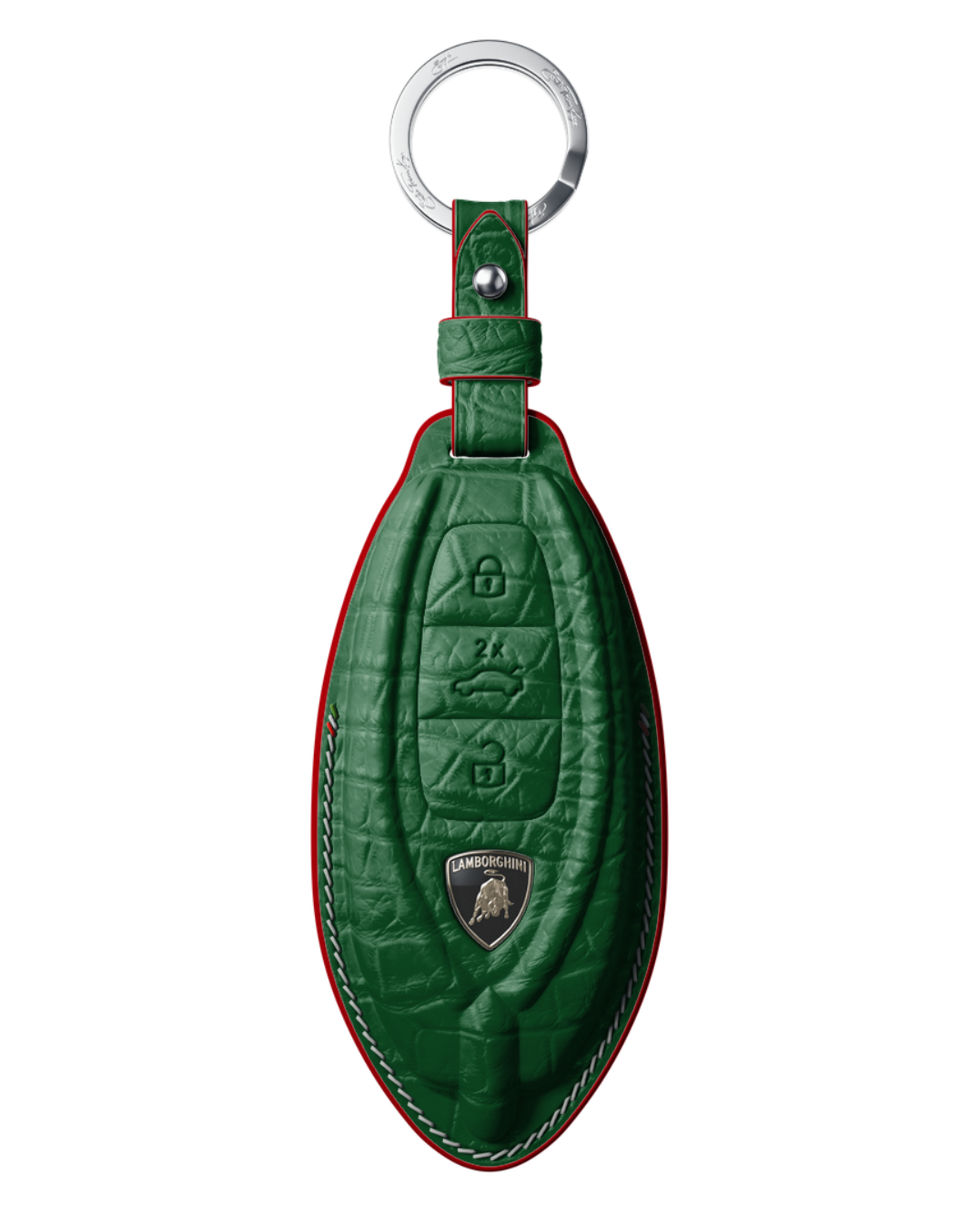 ETK BESPOKE GREEN CROCODILE KEY COVER FOR LAMBORGHINI — WHITE & RED DETAILS
