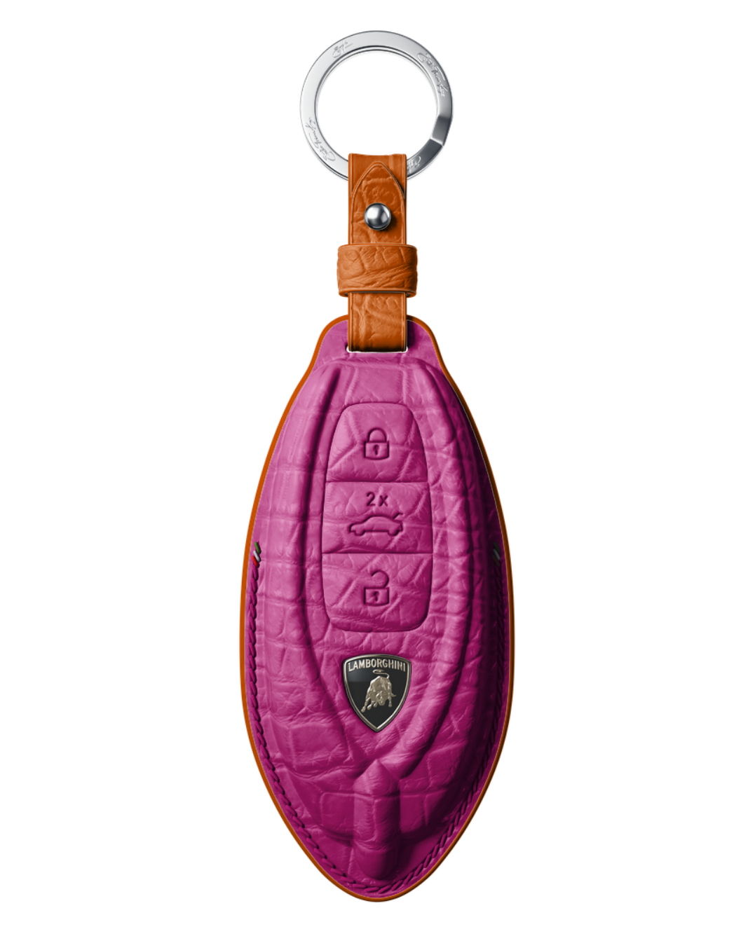ETK BESPOKE HOT PINK CROCODILE KEY COVER FOR LAMBORGHINI — ORANGE DETAILS