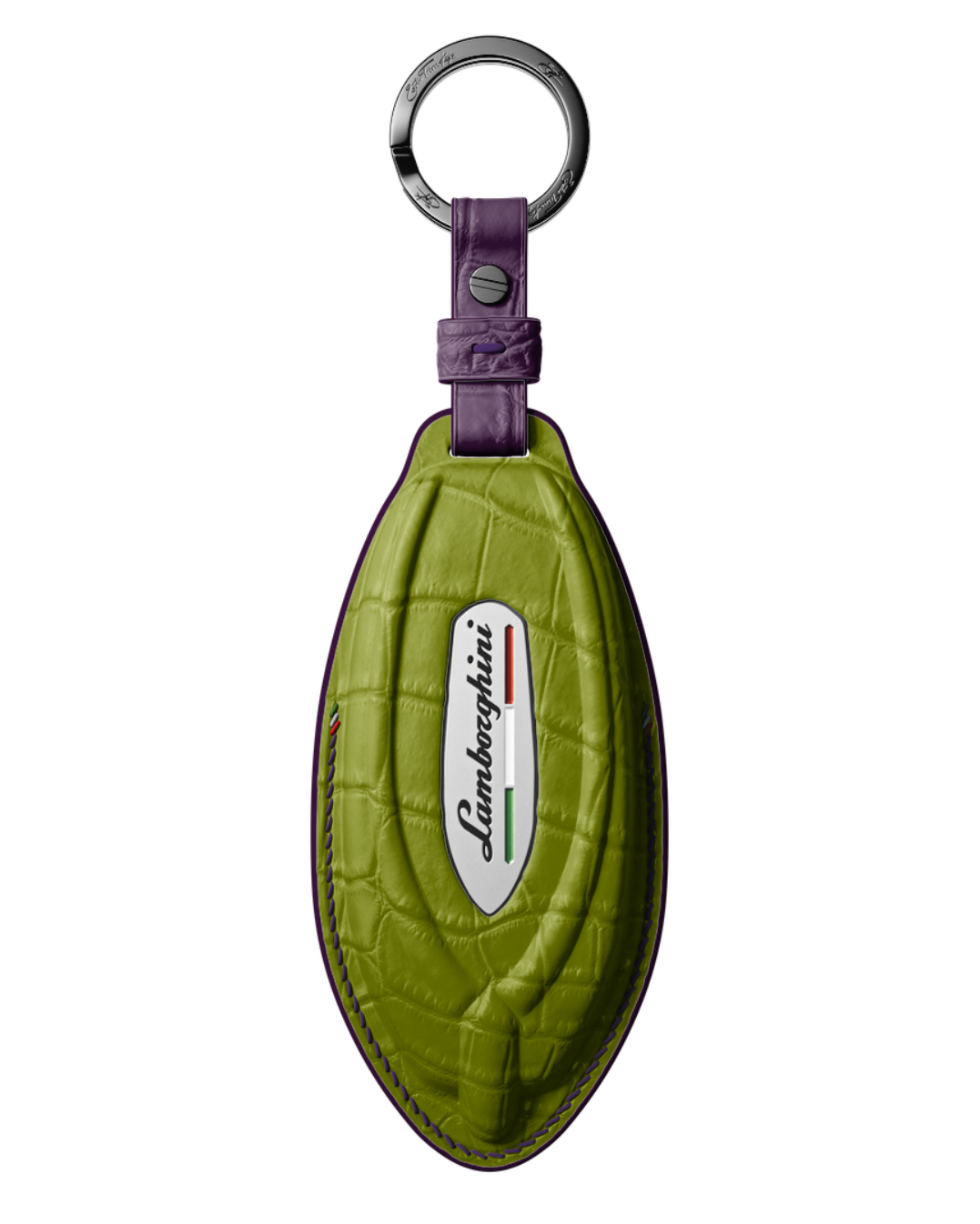 ETK BESPOKE LIME GREEN CROCODILE KEY COVER FOR LAMBORGHINI — AMETHYST & PURPLE DETAILS