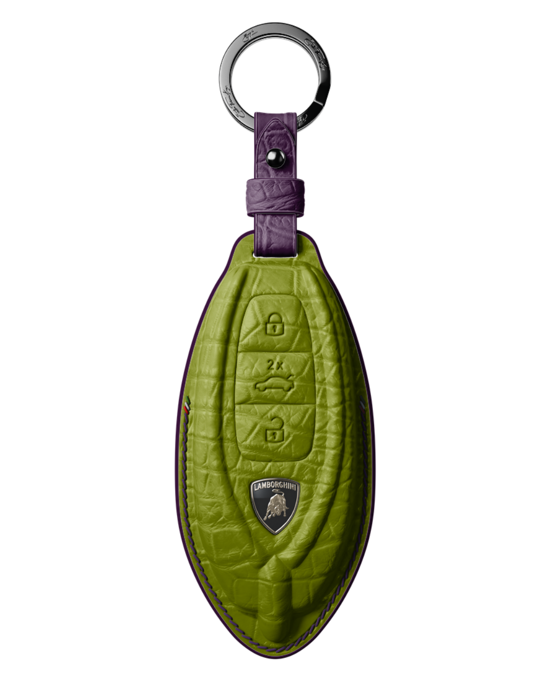 ETK BESPOKE LIME GREEN CROCODILE KEY COVER FOR LAMBORGHINI — AMETHYST & PURPLE DETAILS