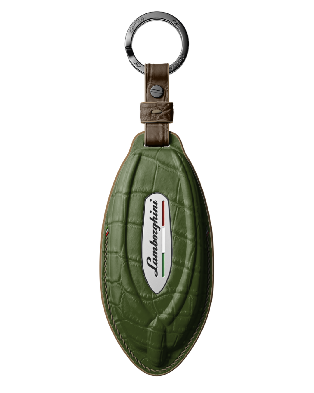 ETK BESPOKE OLIVE GREEN CROCODILE KEY COVER FOR LAMBORGHINI — THREE-TONE DETAILS