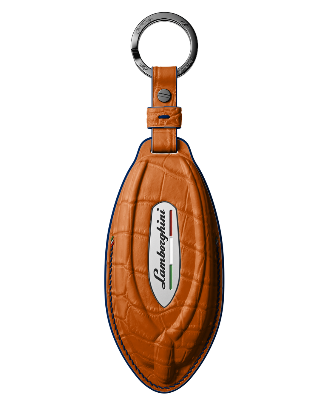 ETK BESPOKE ORANGE CROCODILE KEY COVER FOR LAMBORGHINI — NAVY BLUE DETAILS