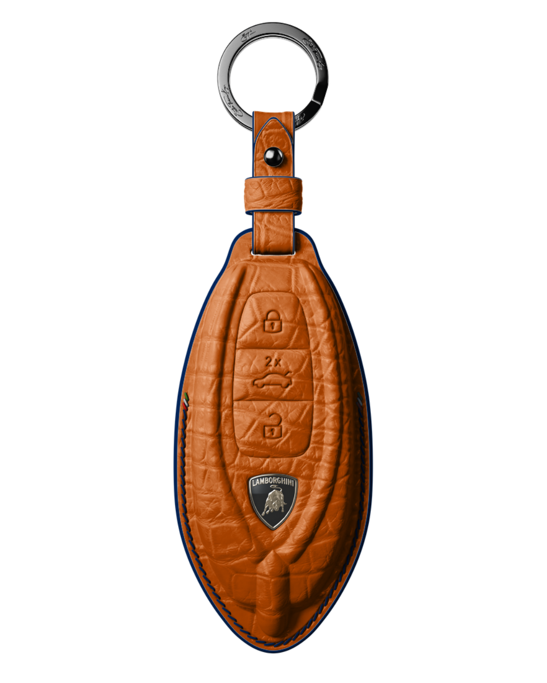 ETK BESPOKE ORANGE CROCODILE KEY COVER FOR LAMBORGHINI — NAVY BLUE DETAILS
