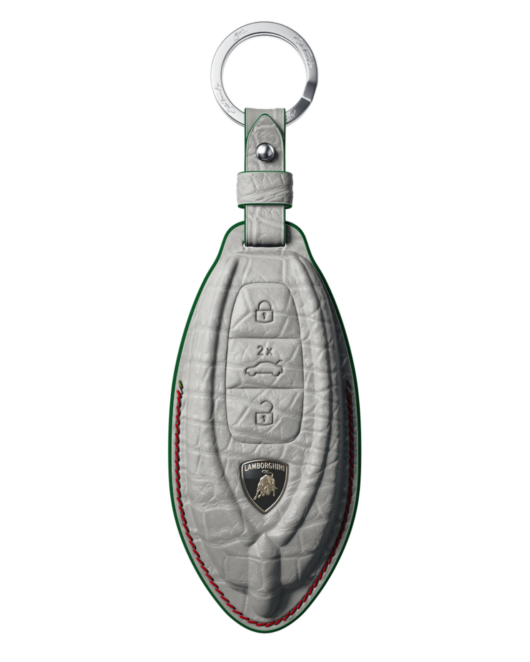 ETK BESPOKE PEARL WHITE CROCODILE KEY COVER FOR LAMBORGHINI — RED & GREEN DETAILS