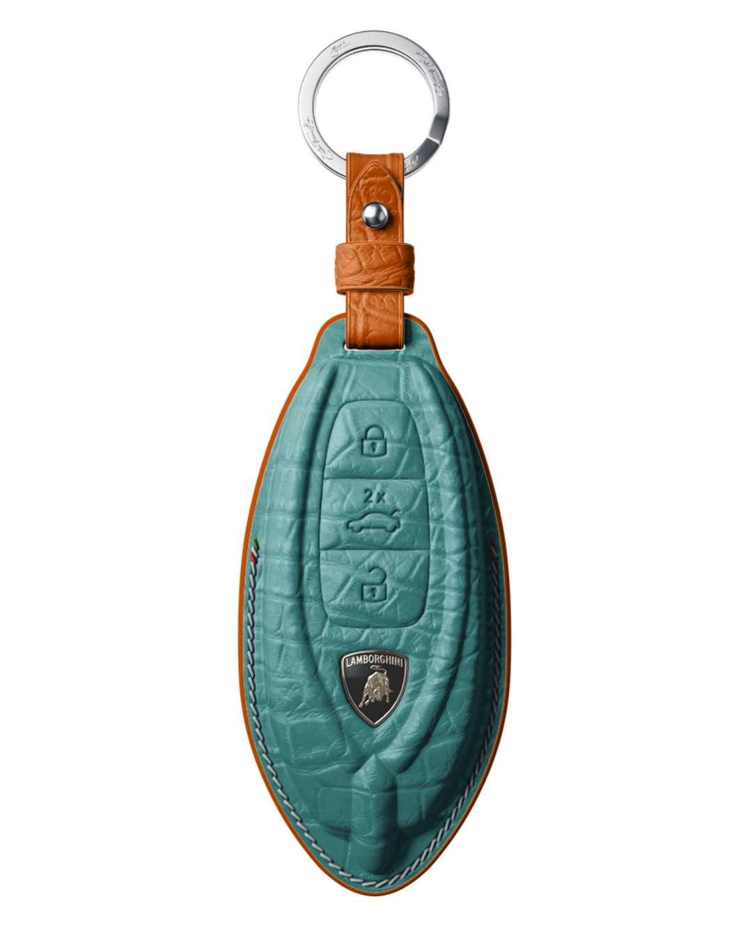 ETK BESPOKE TIFFANY CROCODILE KEY COVER FOR LAMBORGHINI — WHITE & ORANGE DETAILS