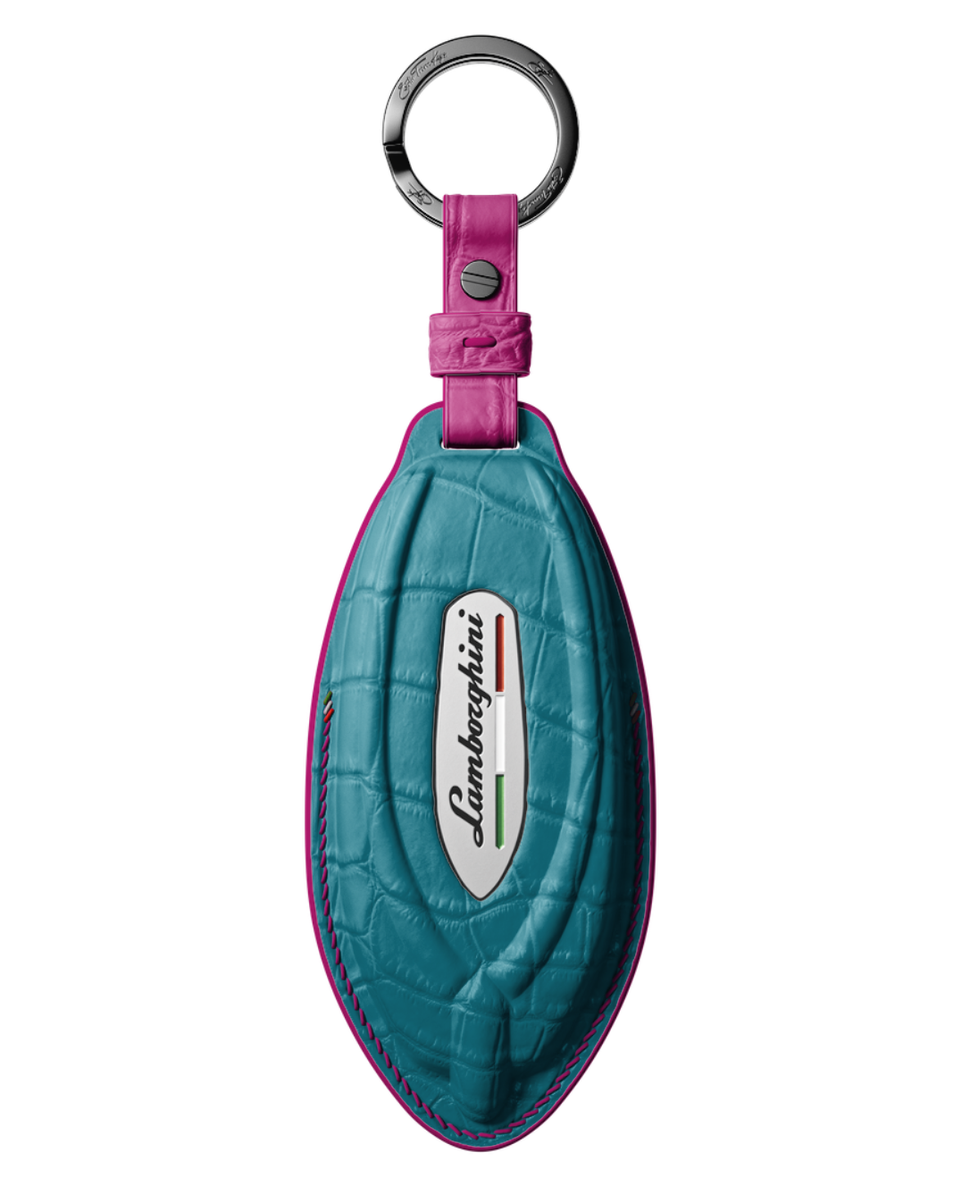 ETK BESPOKE TURQUOISE CROCODILE KEY COVER FOR LAMBORGHINI — HOT PINK DETAILS