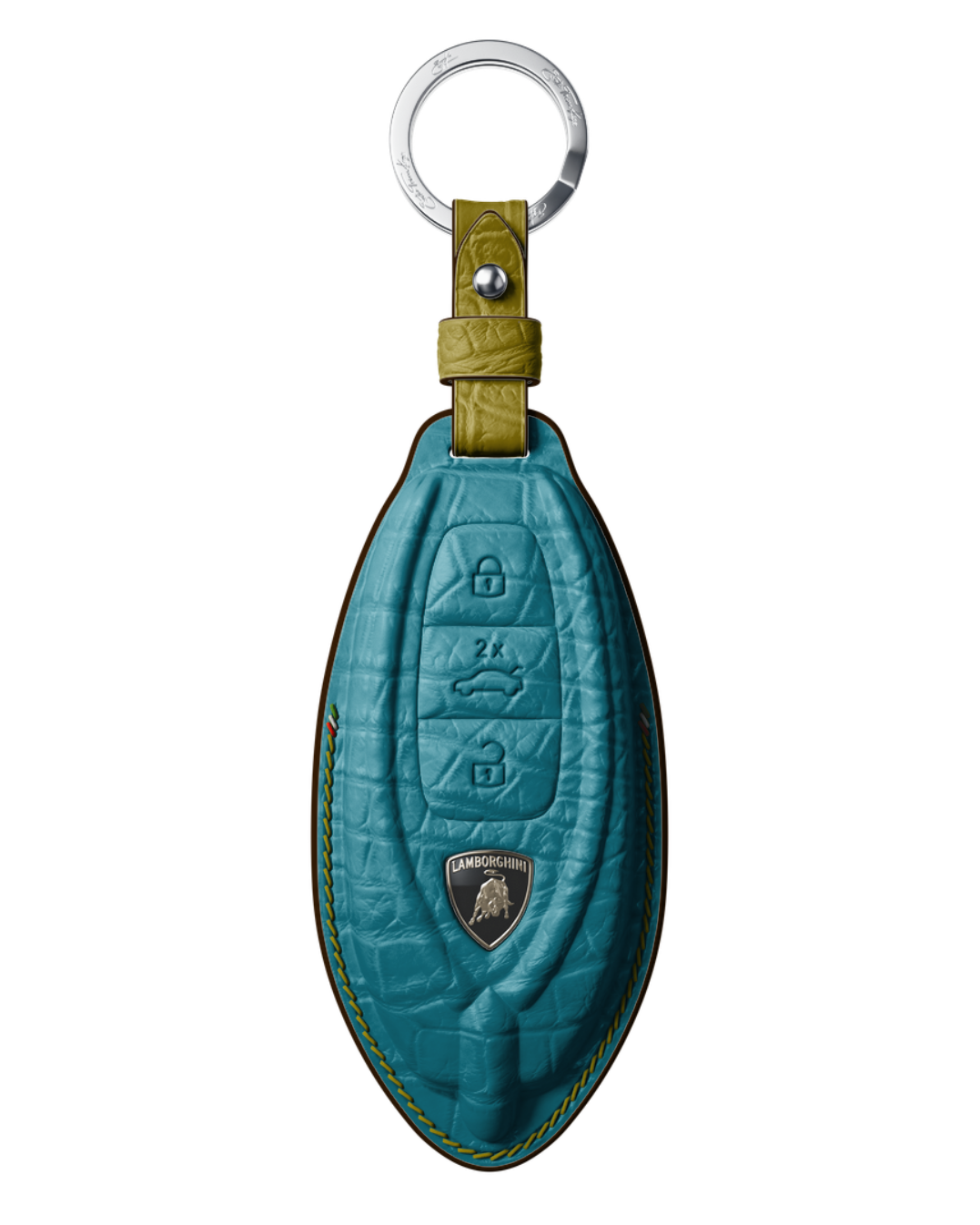 ETK BESPOKE TURQUOISE CROCODILE KEY COVER FOR LAMBORGHINI — GOLD & COFFEE DETAILS