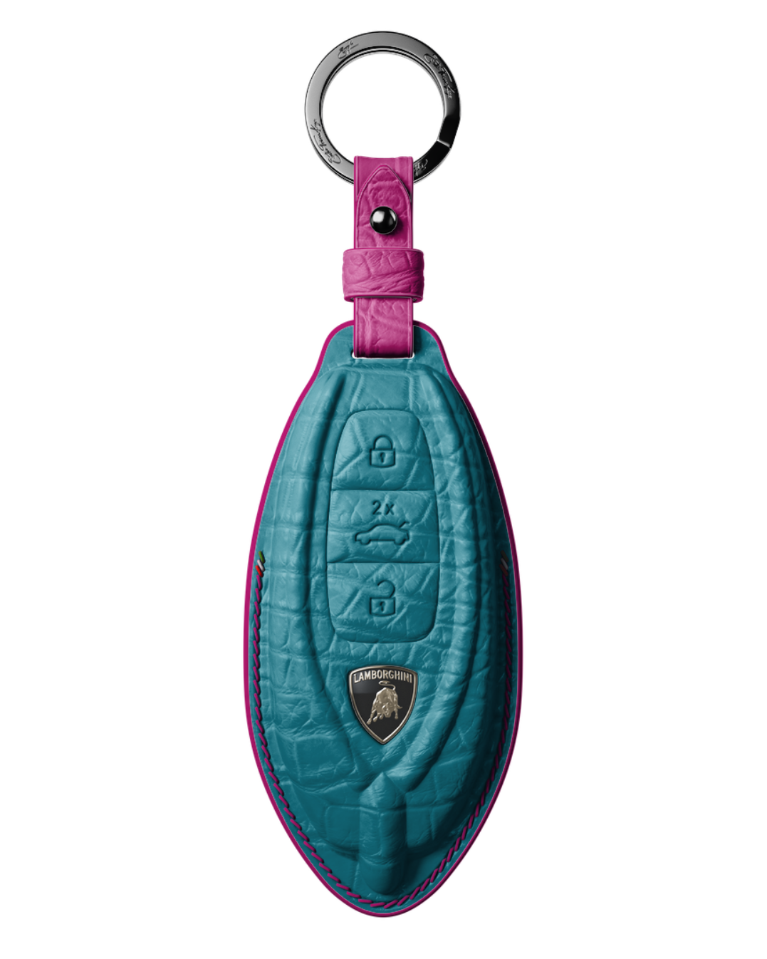 ETK BESPOKE TURQUOISE CROCODILE KEY COVER FOR LAMBORGHINI — HOT PINK DETAILS