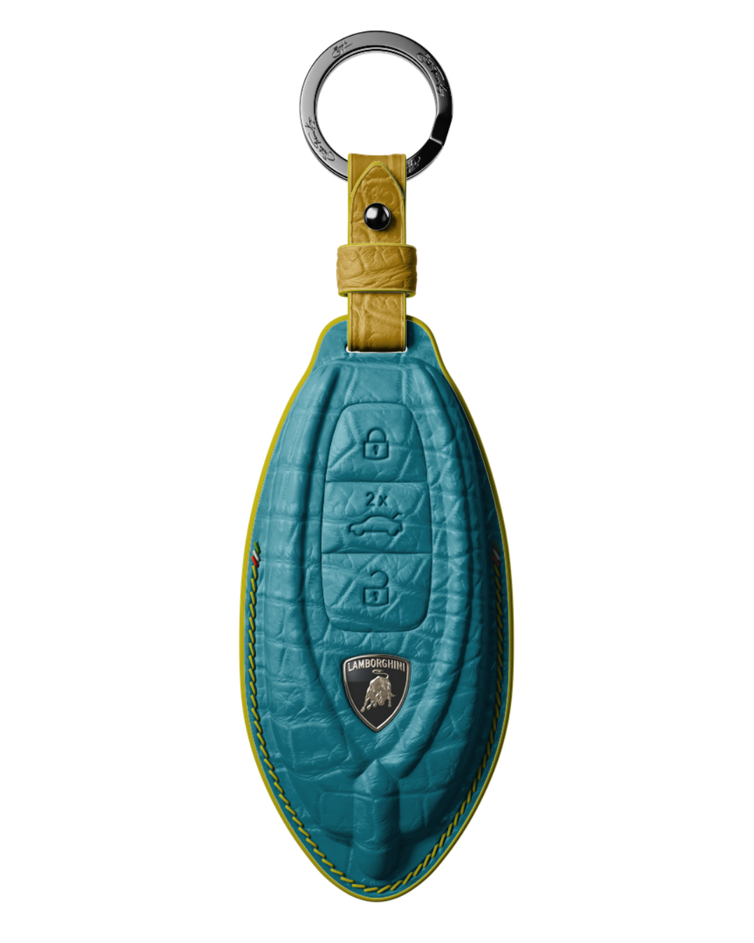 ETK BESPOKE TURQUOISE CROCODILE KEY COVER FOR LAMBORGHINI — YELLOW DETAILS