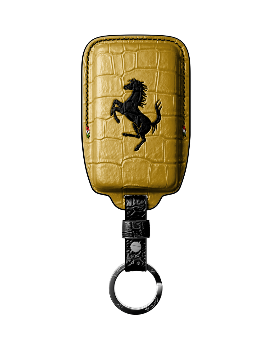 ETK BESPOKE HAND-PAINTED GENUINE CROCODILE KEY COVER FOR FERRARI TYPE II — NERO TRICOLORE SPECIFICATION