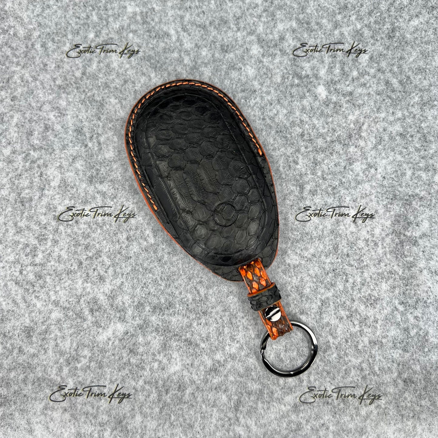 Mercedes Key Cover - Black Python Leather / Orange Stitching - IN STOCK