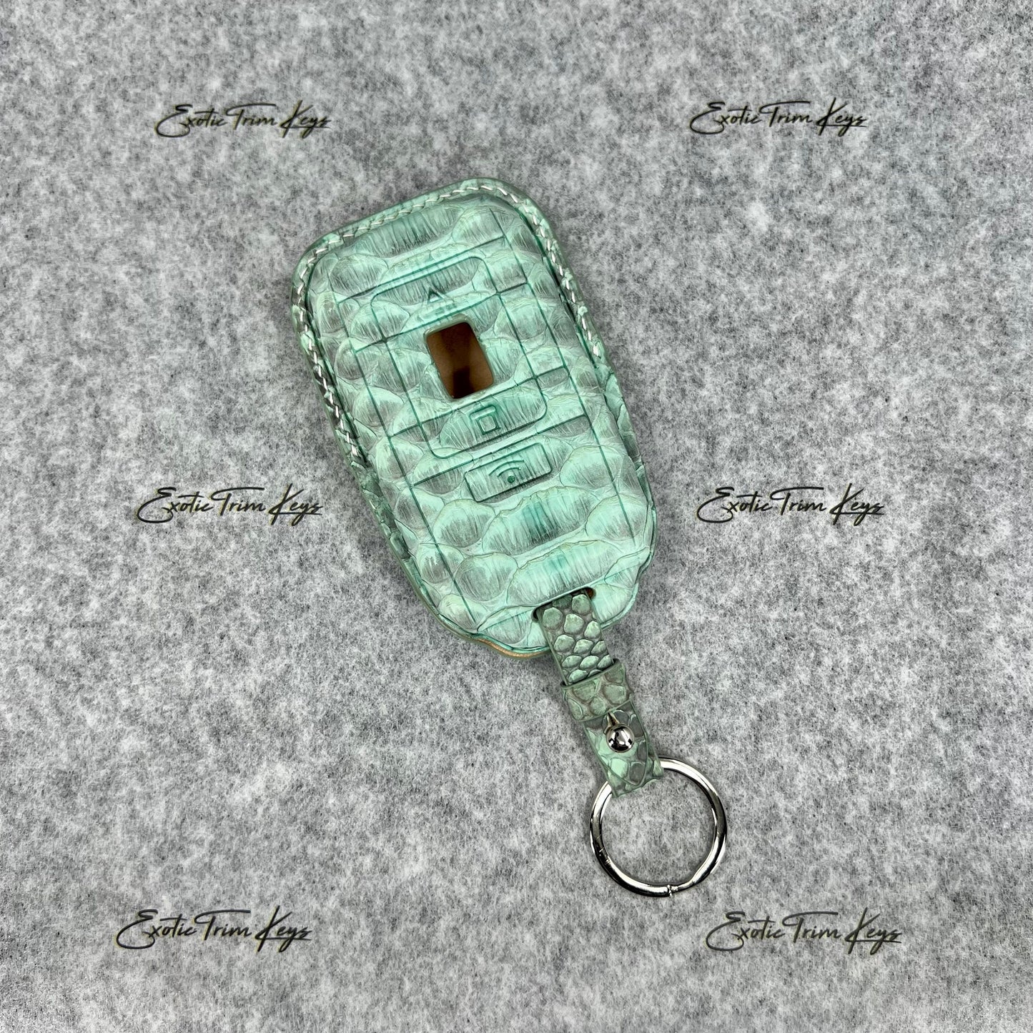 Rolls Royce Key Cover - Mint Green Python Leather / White Stitching - IN STOCK