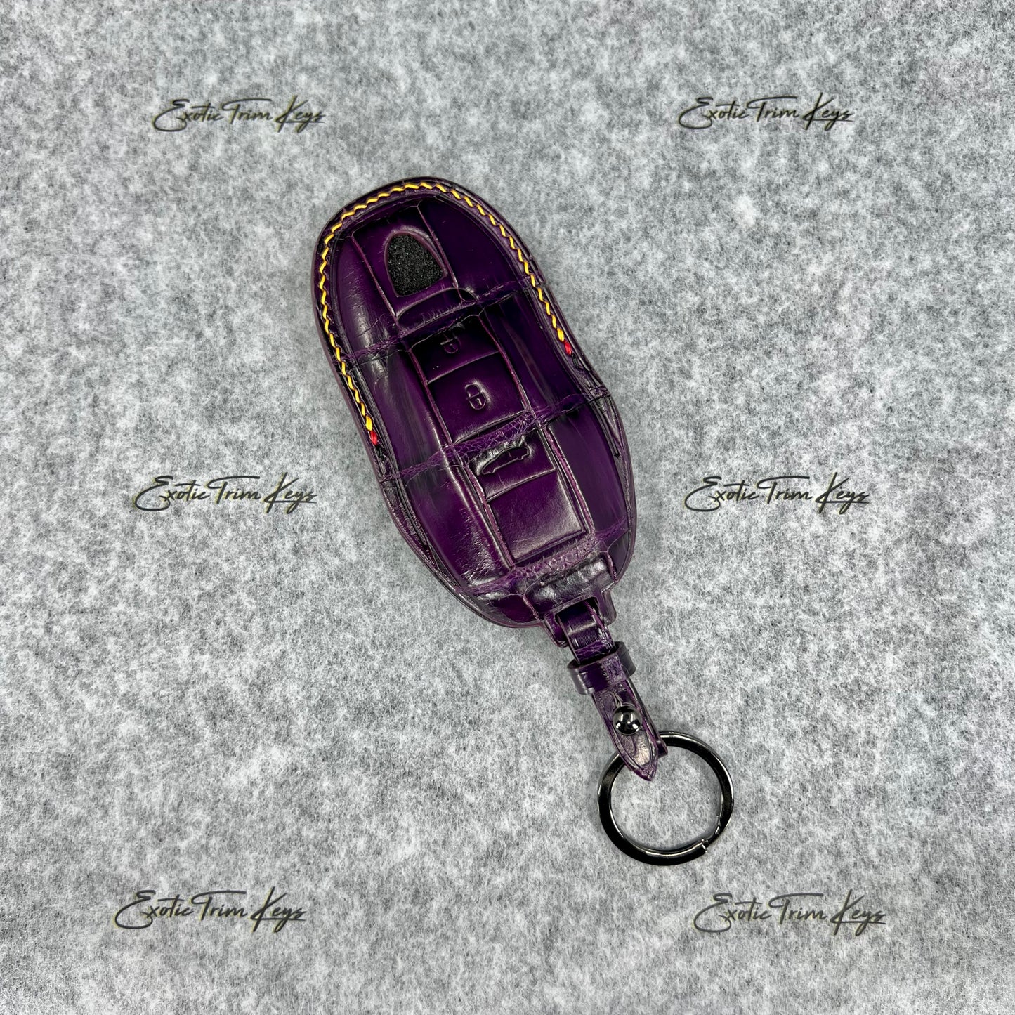 Porsche Key Cover - Purple Crocodile Leather / Custom Stitching - IN STOCK
