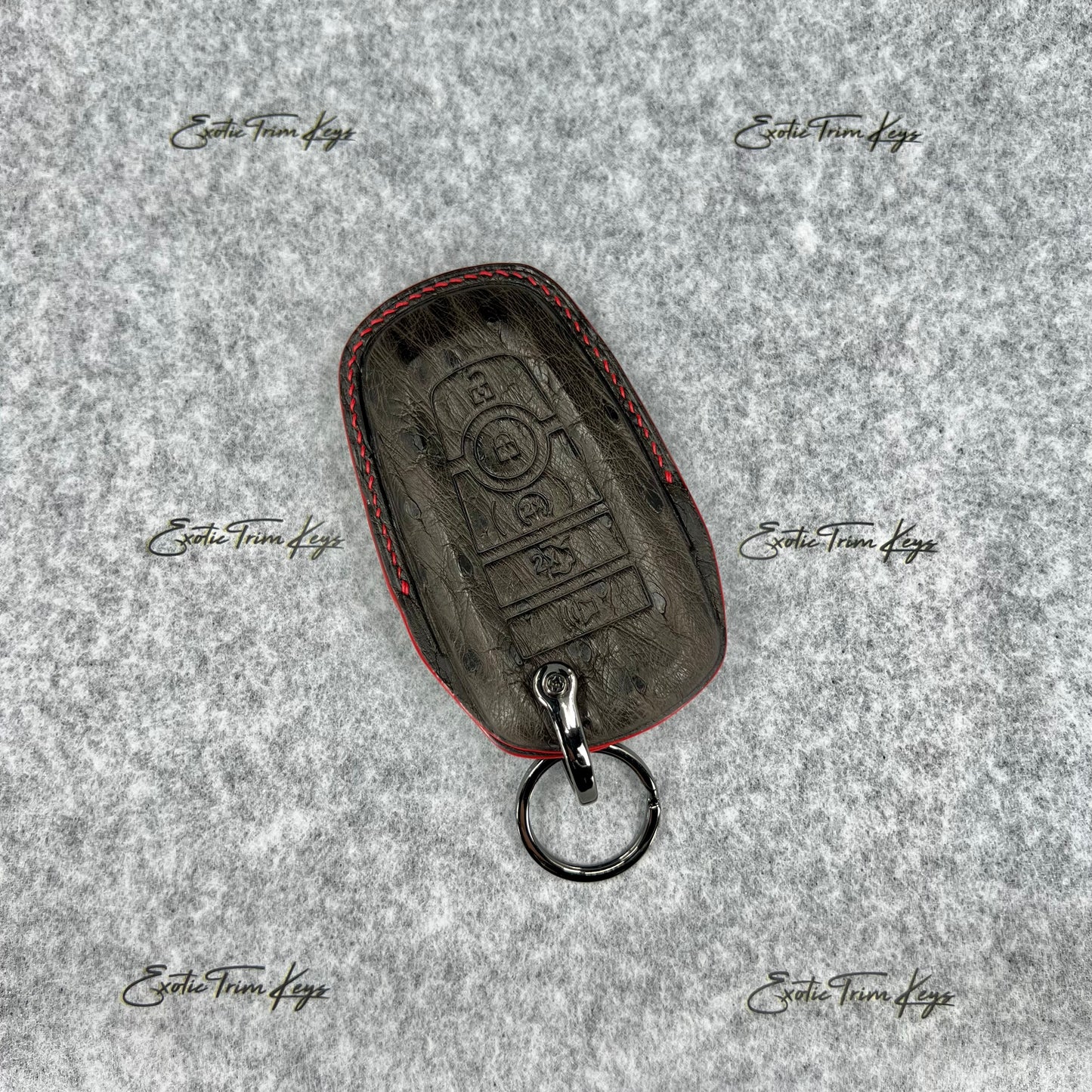 Ford Mustang Key Cover - Brown Ostrich Body Leather / Red Stitching - IN STOCK